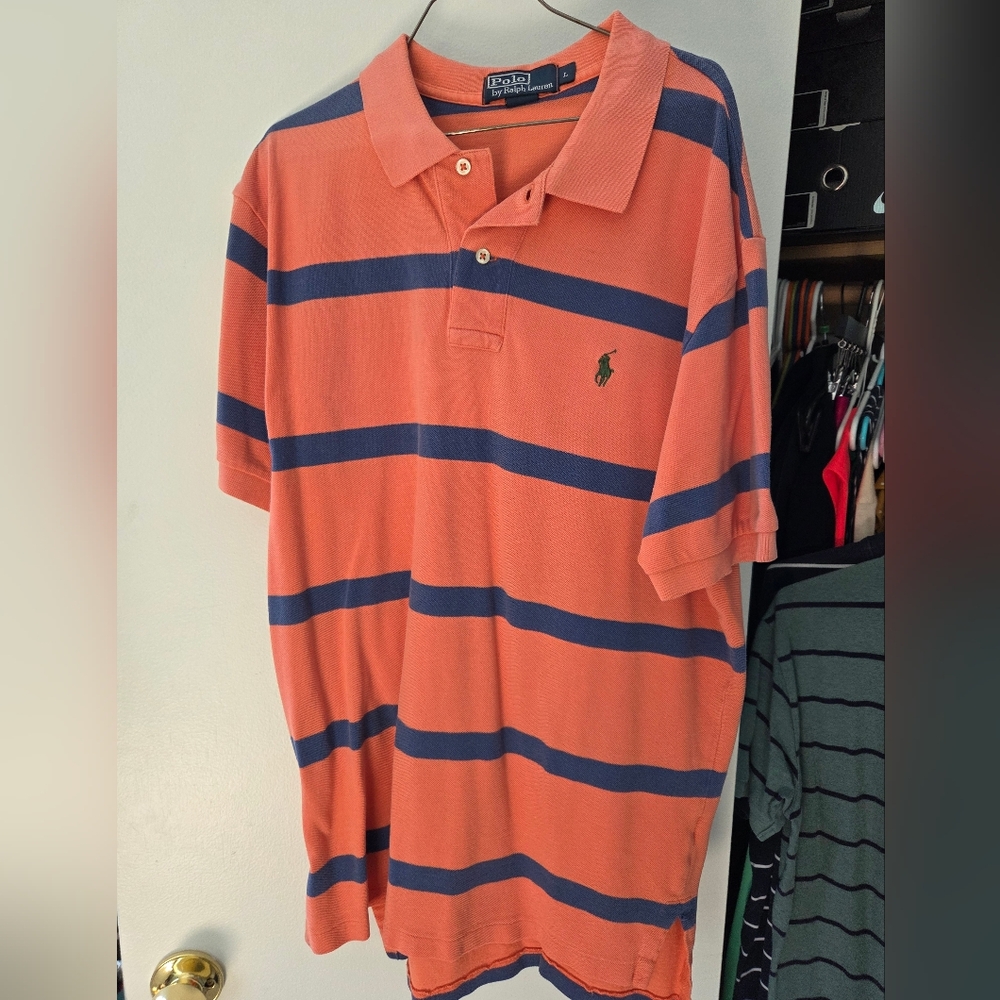Ralph Lauren Men's Polo in Orange and Navy Stripes